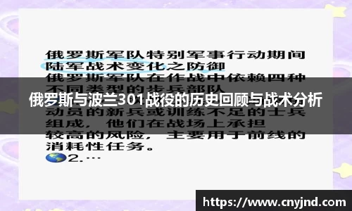 俄罗斯与波兰301战役的历史回顾与战术分析